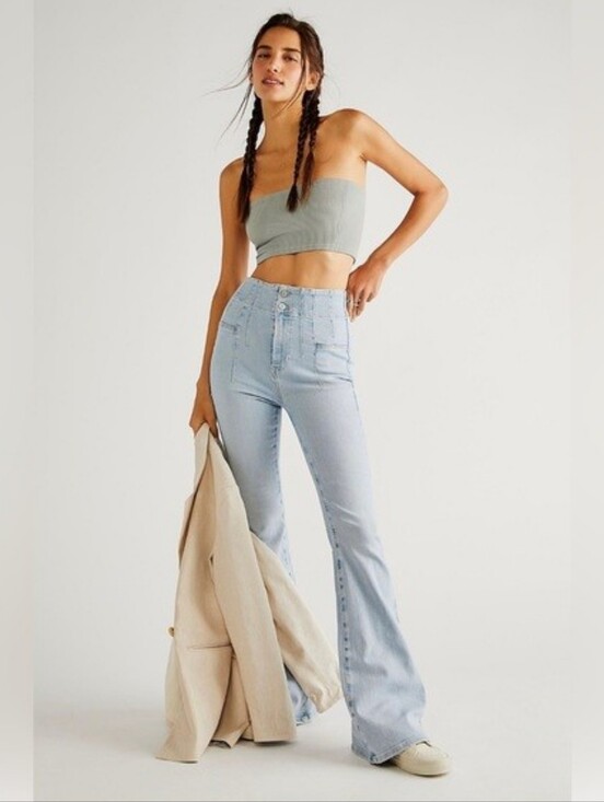 Free People Denim - Free People Jayde Flare Jeans Size 27 High Waisted Light Wash Denim Boho Western
